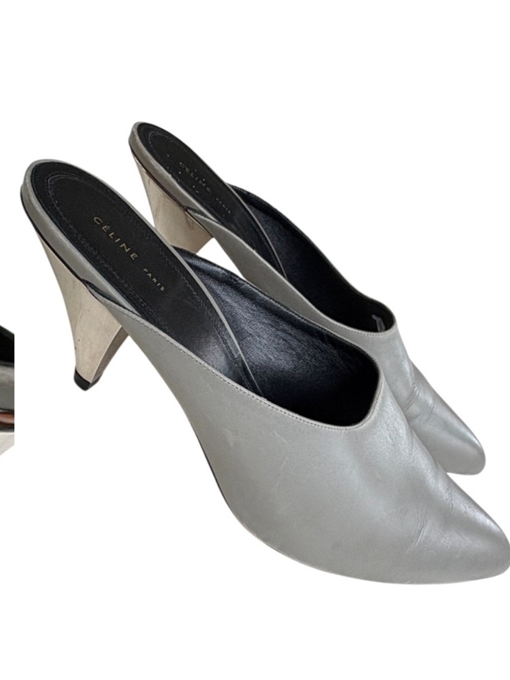 Celine Paris Leather Cone Heel Mules Grey Phoebe Philo Era Size 9 - Picture 6 of 9